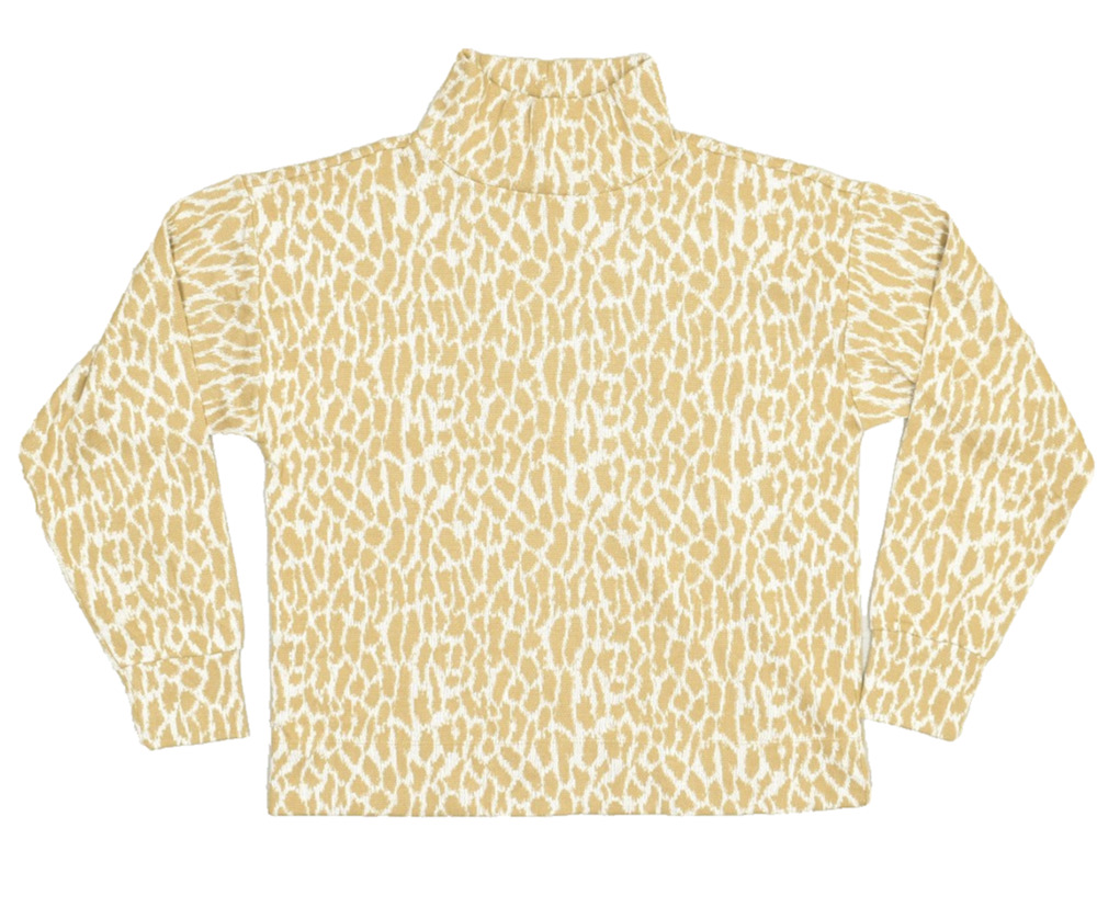LOFT Women's Turtleneck Sweater Tan & White Leopard Print Regular Size M